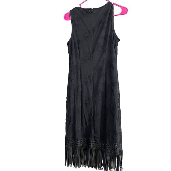 Julia Jordan Embroidered Fringe-Trim Lace Black Dress Women's Size 6 - Picture 7 of 10